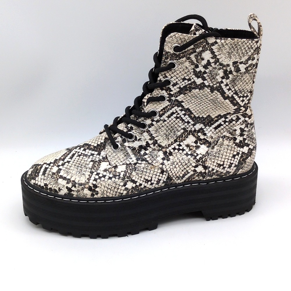 Divided Boots Womens Black White 6 Snake Print Ankle Lace Up Shoe 0752857